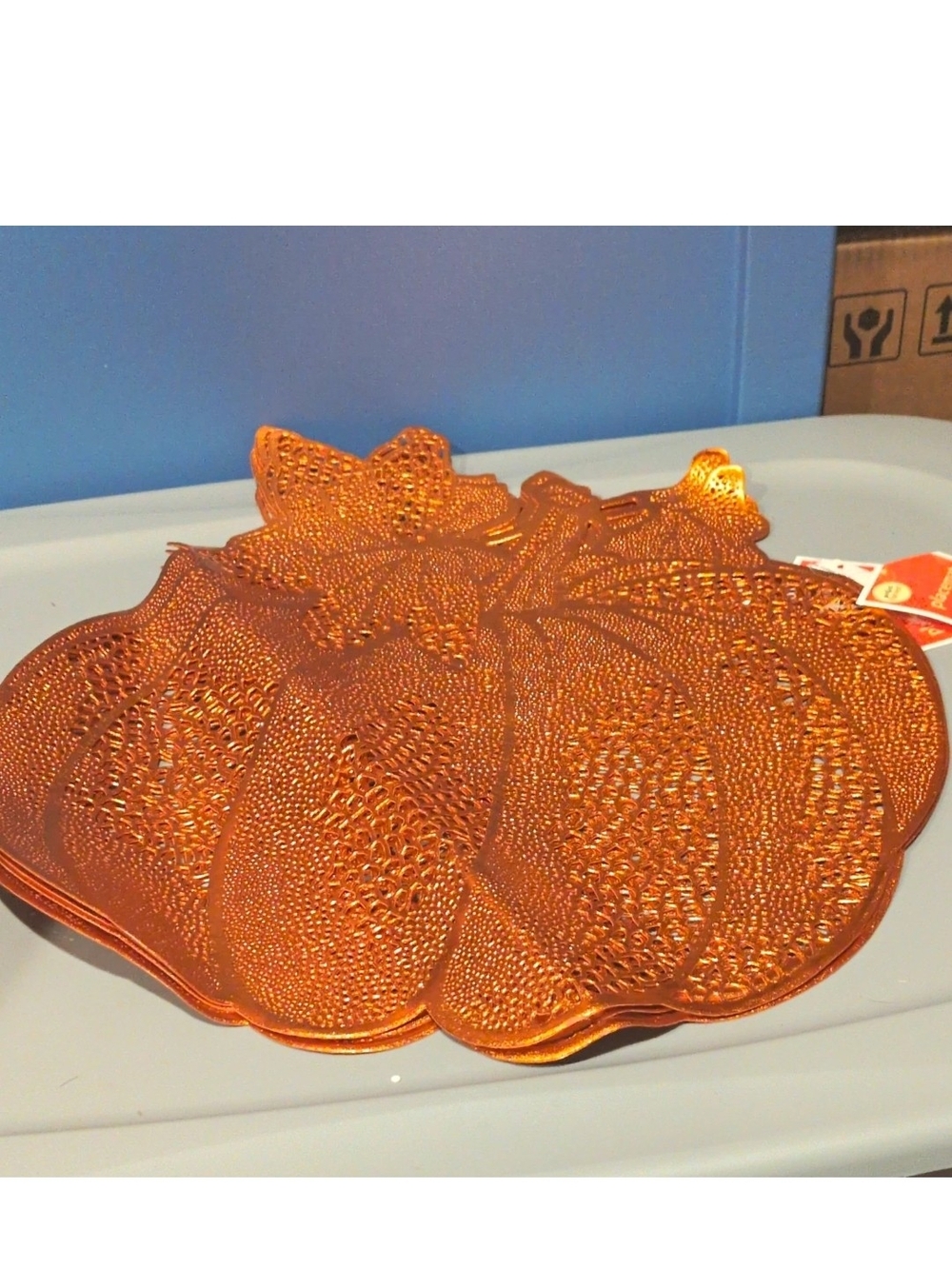 Set of 4 Orange Pumpkin Shaped Plastic Placemats Fall Hand Wash Only Small Creas